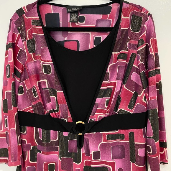 Lane Bryant Pink and Black Geometric Blouse - Picture 5 of 5